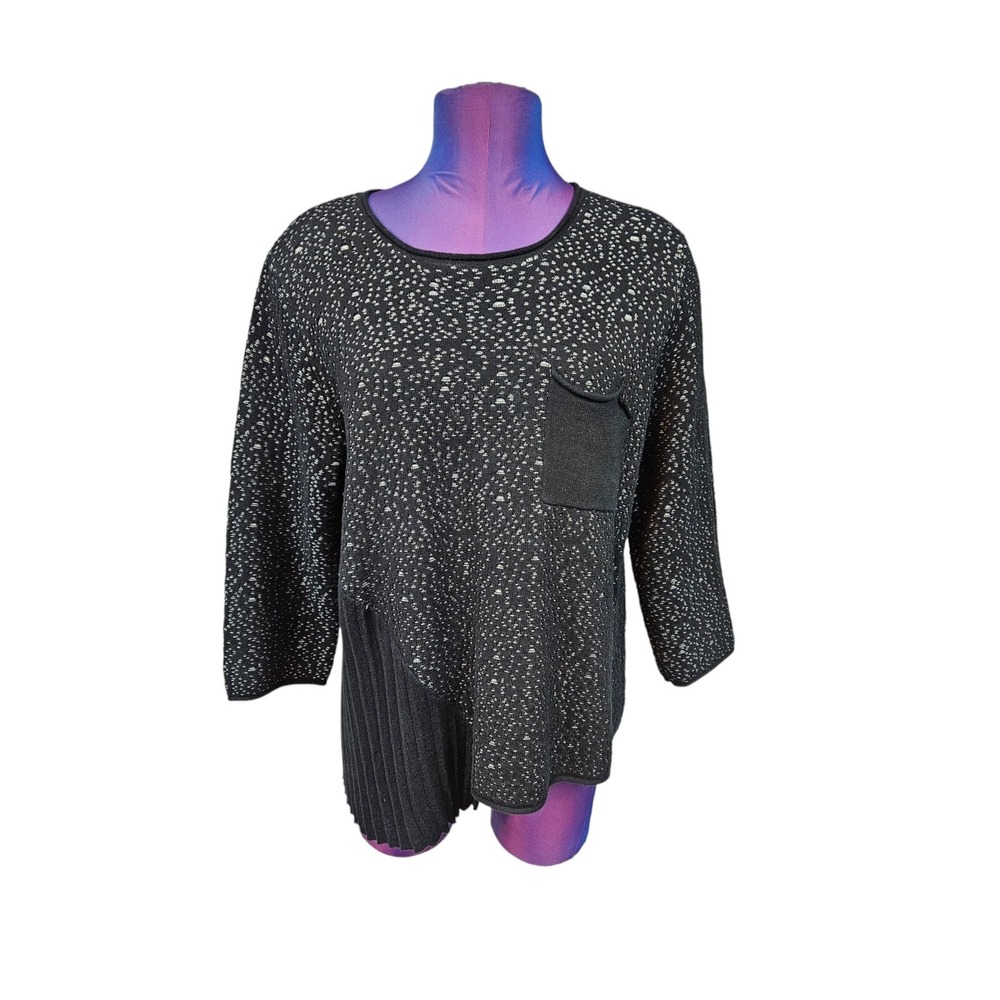 Patrizia Luca Black & White Textured Asymmetric 3/4 Sleeve Blouse Size S/M J54